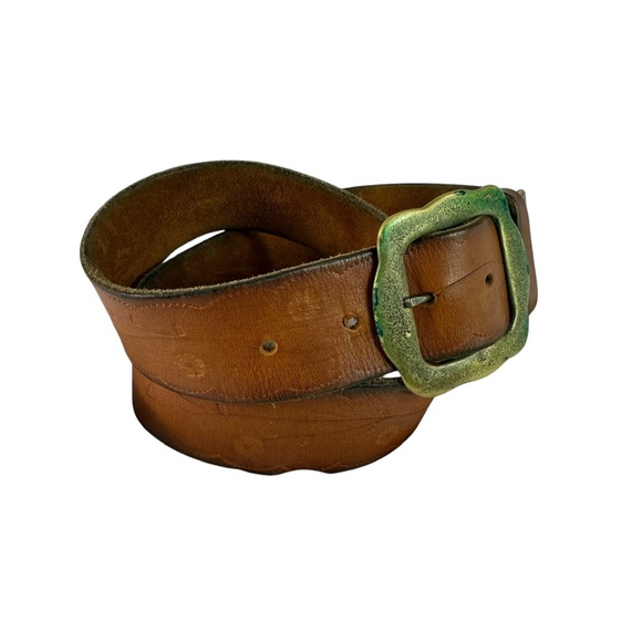 True Vintage Tan Genuine Leather Floral Pattern Belt Unisex 34 main image 4